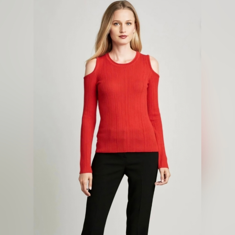 Elie Tahari cold shoulder sweater red large NWOT